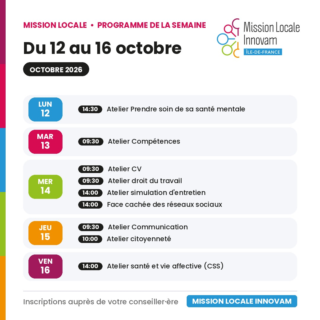 Les ateliers de la semaine 📅