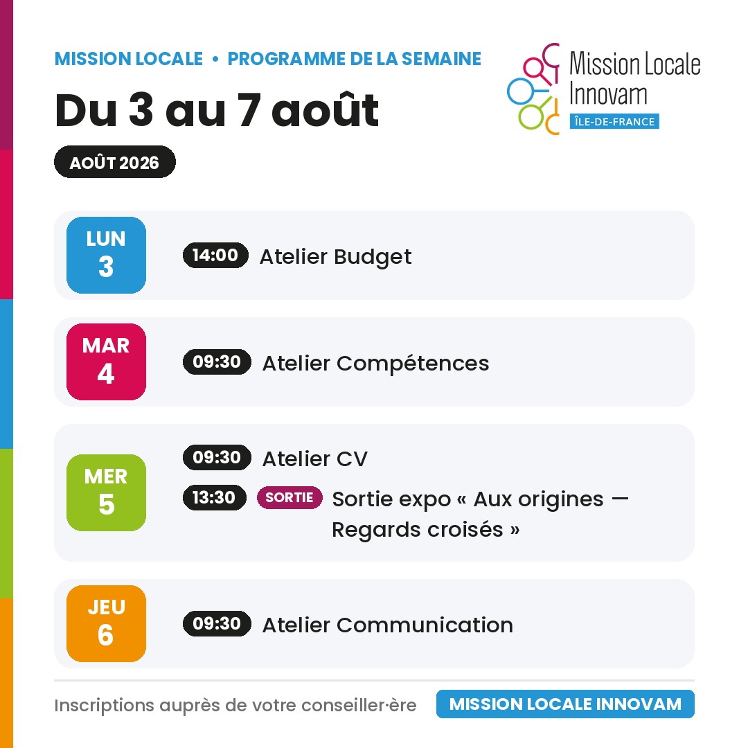 Les ateliers de la semaine 📅