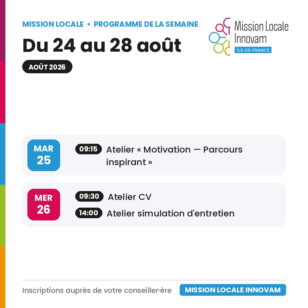 Les ateliers de la semaine 📅